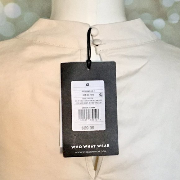 WHO WHAT WEAR beige muslin puff sleeve top XL - Picture 4 of 7